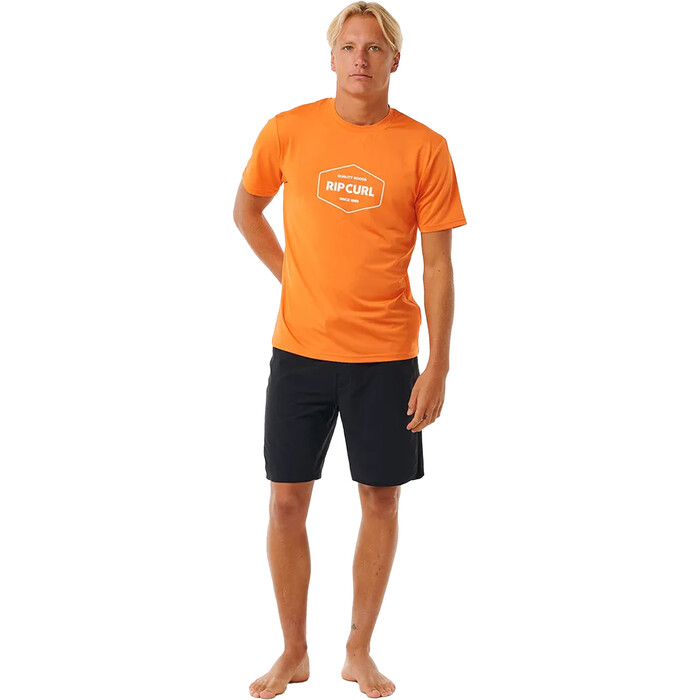 2024 Rip Curl Hombres Grapadora UPF Chaleco De Lycra De Manga Corta 14UMRV - Mandarin Red